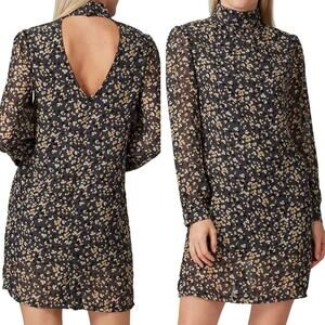 Kendall + Kylie Mock Neck Dress 4/6 SMALL Ash Petal Long Sleeve Mini Open Back